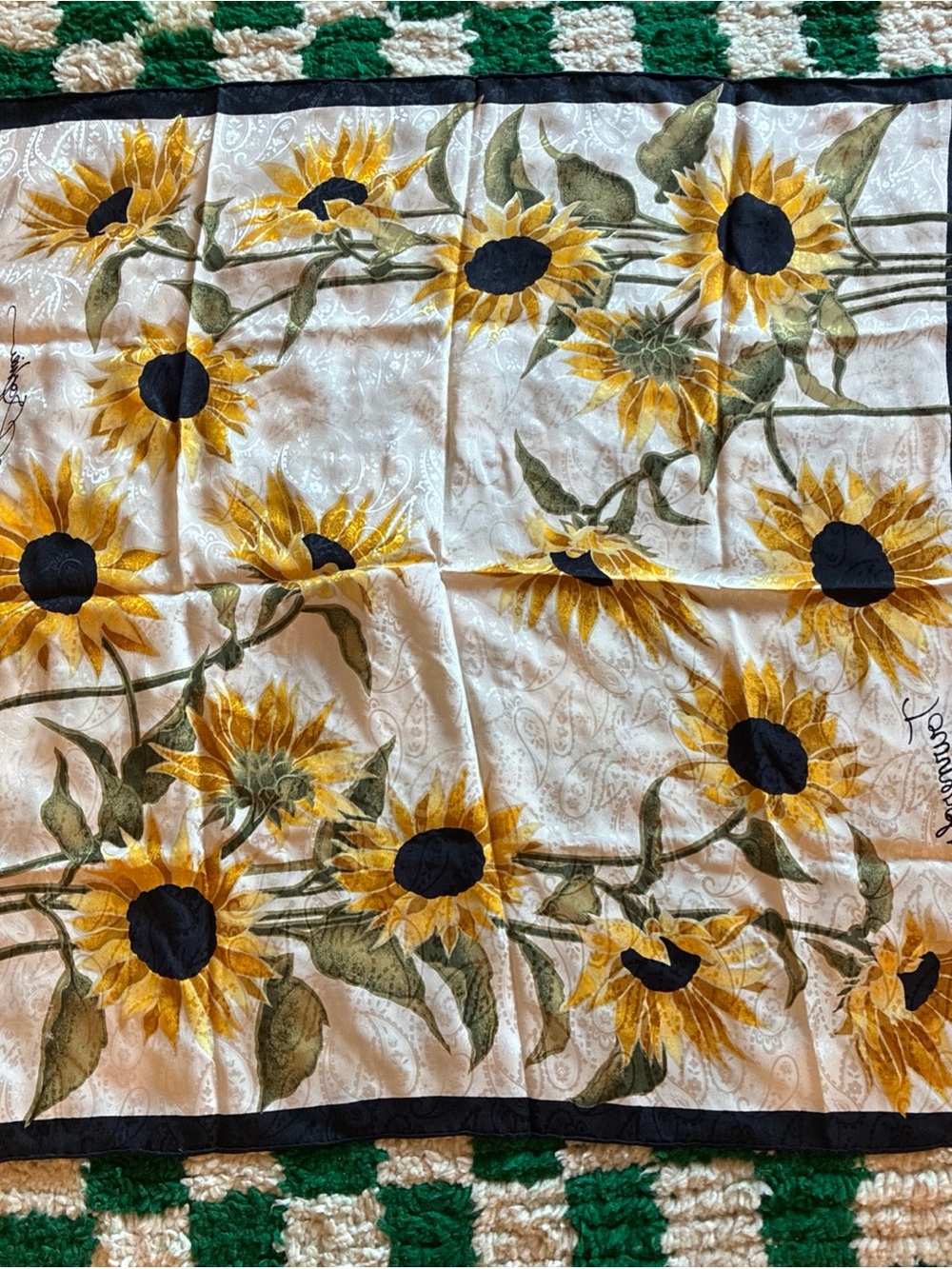 100% Silk Sunflower Scarf The Nature Company floral boho chic